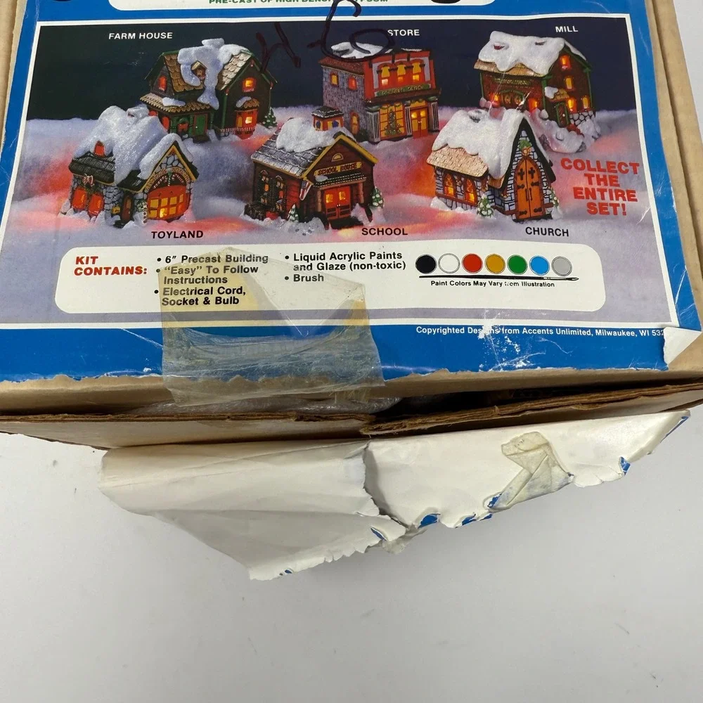 Christmas Village Paint By Number DIY Kit Church Lights Up Wee Crafts New *flaw*